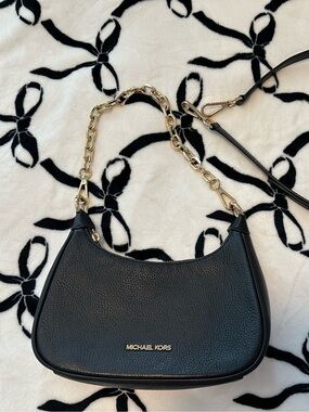 Michael Kors Black Pebbled Leather Shoulder Bag with Gold Hardware
